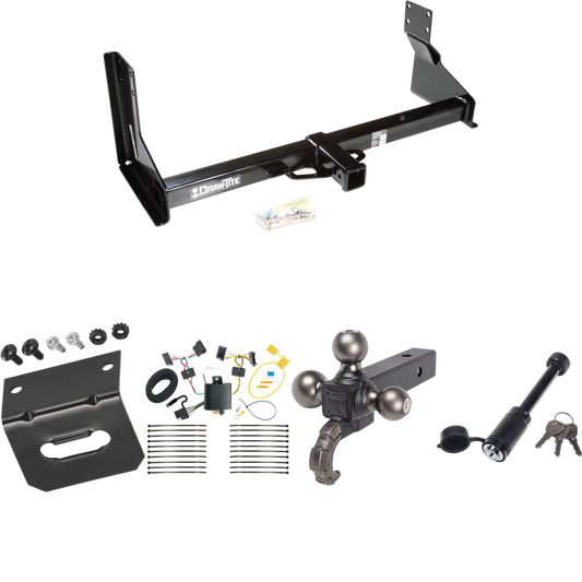 Fits 2007-2009 Dodge Sprinter 3500 Trailer Hitch Tow PKG w/ 4-Flat Wiring + Triple Ball Tactical Ball Mount 1-7/8" & 2" & 2-5/16" Balls w/ Tow Hook + Tactical Dogbone Lock + Wiring Bracket (For w/Factory Step Bumper Excluding Models w/30-3/8” Frame W