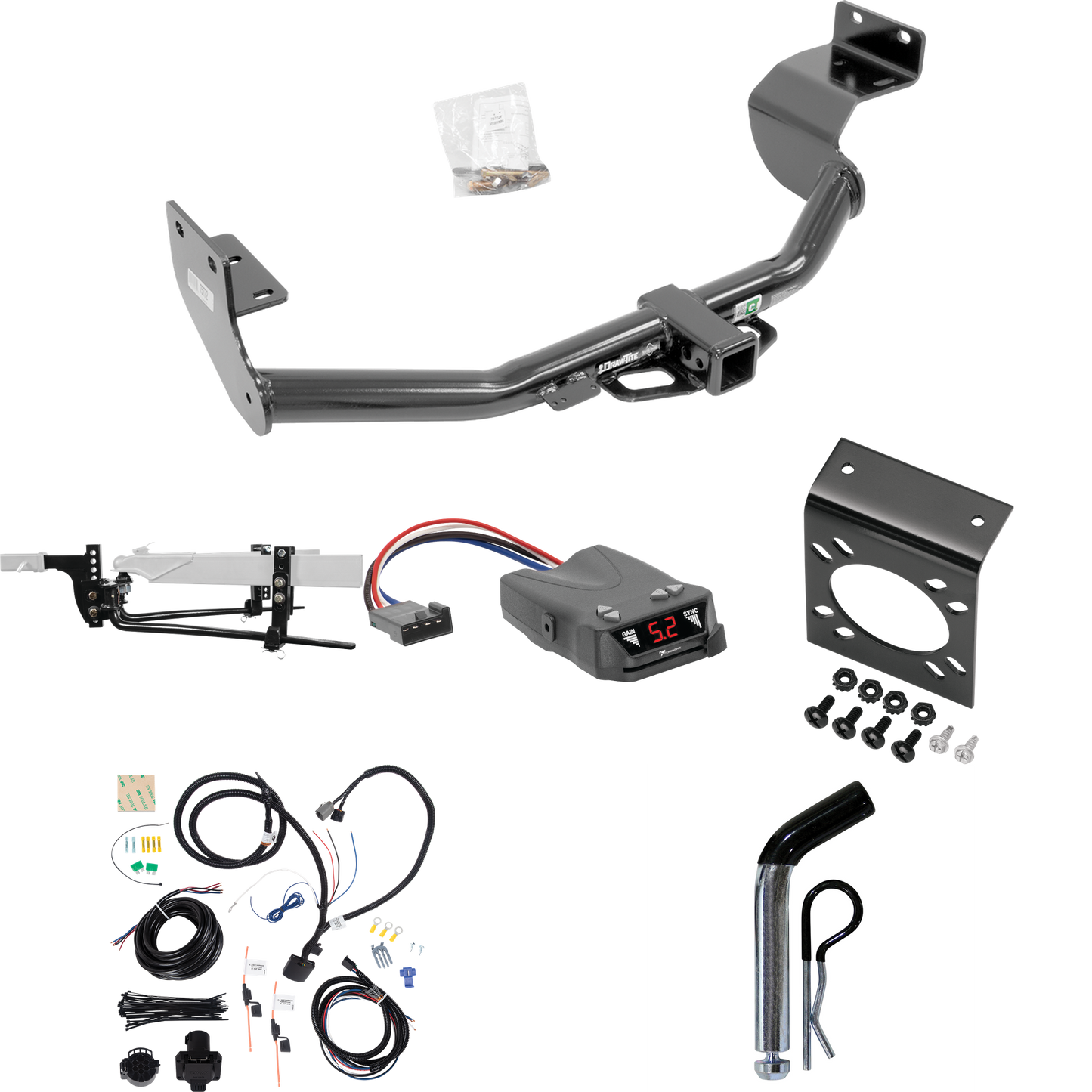 Fits 2014-2015 KIA Sorento Trailer Hitch Tow PKG w/ 6K Round Bar Weight Distribution Hitch w/ 2-5/16" Ball + Pin/Clip + Tekonsha Brakeman IV Brake Control + 7-Way RV Wiring (For w/V6 Engine Models) By Draw-Tite