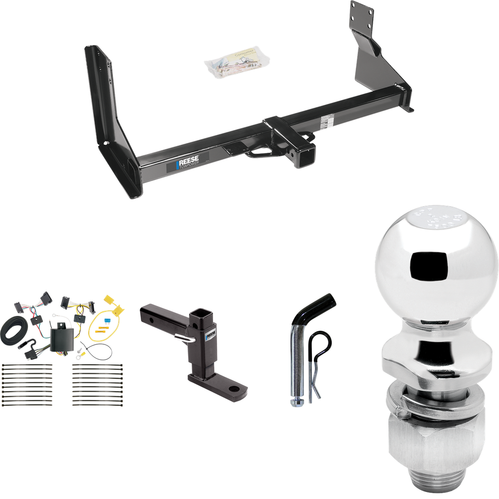 Fits 2007-2009 Dodge Sprinter 2500 Trailer Hitch Tow PKG w/ 4-Flat Wiring Harness + Adjustable Drop Rise Ball Mount + Pin/Clip + 2" Ball (For w/Factory Step Bumper Excluding Models w/30-3/8” Frame Width Models) By Reese Towpower