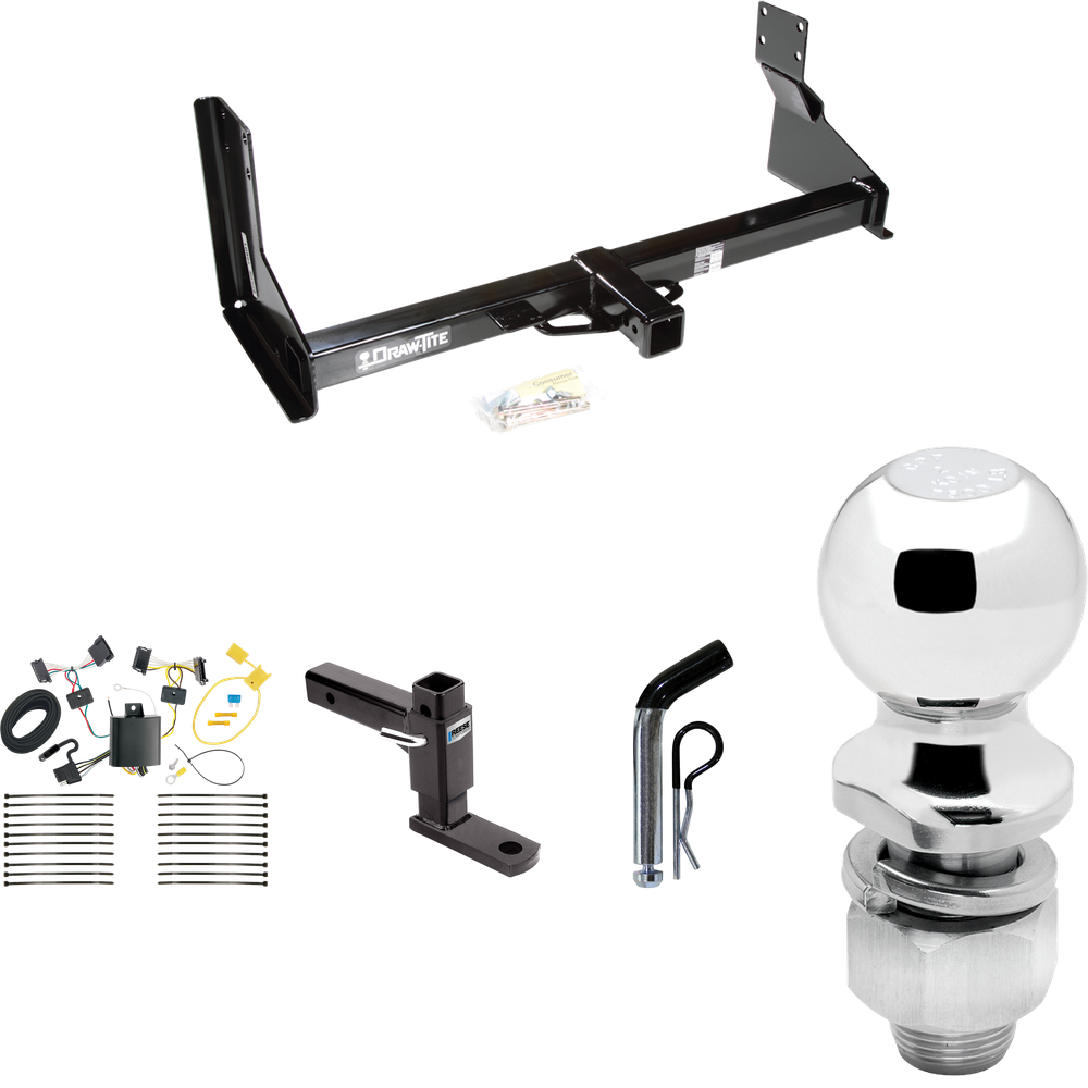 Fits 2010-2013 Mercedes-Benz Sprinter 2500 Trailer Hitch Tow PKG w/ 4-Flat Wiring Harness + Adjustable Drop Rise Ball Mount + Pin/Clip + 2" Ball (For w/Factory Step Bumper Excluding Models w/30-3/8” Frame Width Models) By Draw-Tite