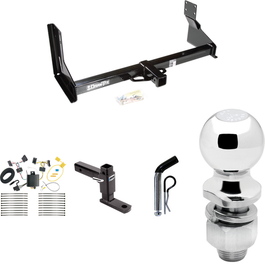 Fits 2010-2013 Mercedes-Benz Sprinter 2500 Trailer Hitch Tow PKG w/ 4-Flat Wiring Harness + Adjustable Drop Rise Ball Mount + Pin/Clip + 2" Ball (For w/Factory Step Bumper Excluding Models w/30-3/8” Frame Width Models) By Draw-Tite