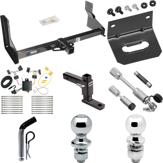 Fits 2007-2009 Dodge Sprinter 2500 Trailer Hitch Tow PKG w/ 4-Flat Wiring Harness + Adjustable Drop Rise Ball Mount + Pin/Clip + 2" Ball + 1-7/8" Ball + Dual Hitch & Coupler Locks (For w/Factory Step Bumper Excluding Models w/30-3/8” Frame Width Mode