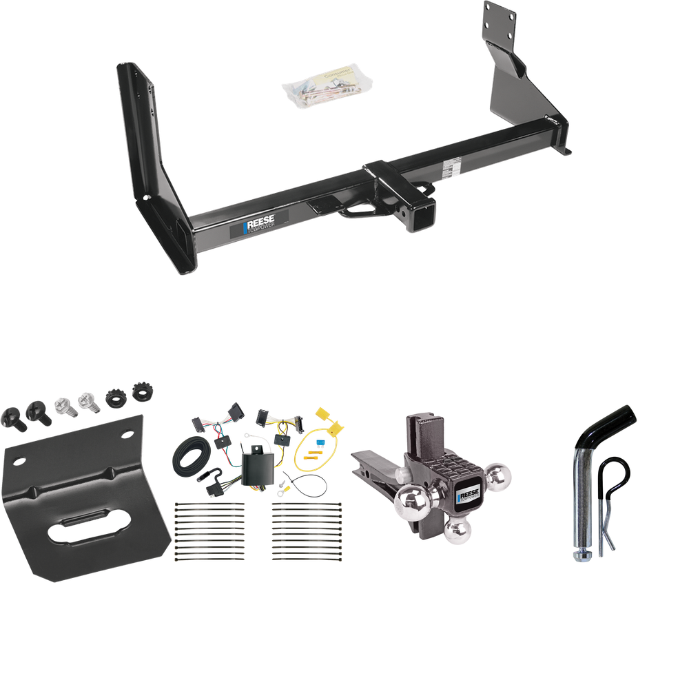 Fits 2007-2013 Freightliner Sprinter 3500 Trailer Hitch Tow PKG w/ 4-Flat Wiring Harness + Adjustable Drop Rise Triple Ball Ball Mount 1-7/8" & 2" & 2-5/16" Trailer Balls + Pin/Clip + Wiring Bracket (For w/Factory Step Bumper Excluding Models w/30-3/