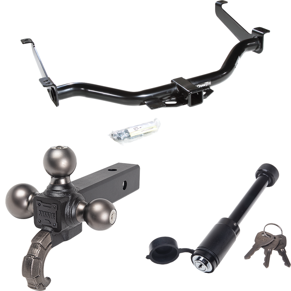 Fits 2004-2015 Nissan Titan Trailer Hitch Tow PKG + Tactical Triple Ball Ball Mount 1-7/8" & 2" & 2-5/16" Balls & Tow Hook + Tactical Dogbone Lock By Draw-Tite