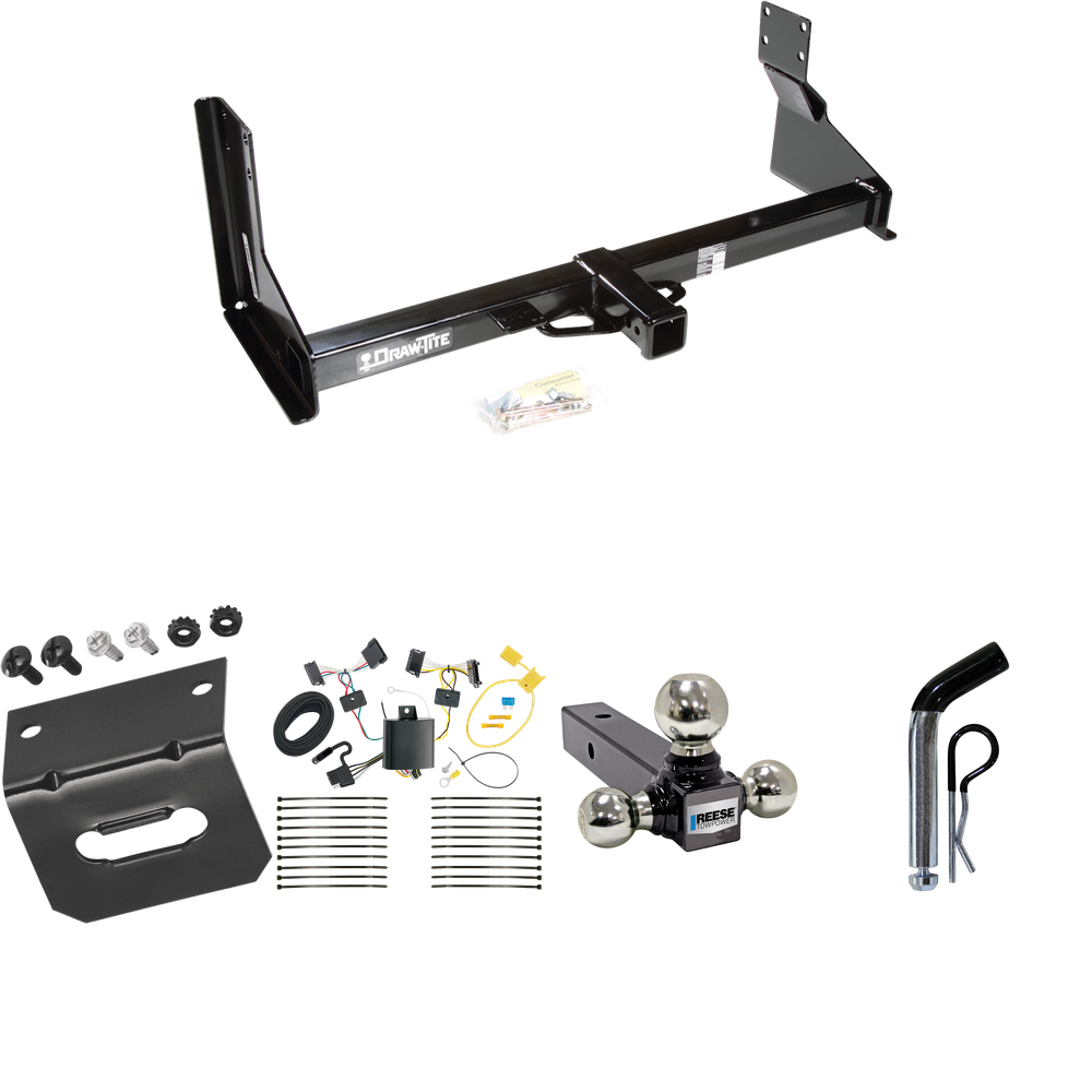 Fits 2007-2013 Freightliner Sprinter 2500 Trailer Hitch Tow PKG w/ 4-Flat Wiring Harness + Triple Ball Ball Mount 1-7/8" & 2" & 2-5/16" Trailer Balls + Pin/Clip + Wiring Bracket (For w/Factory Step Bumper Excluding Models w/30-3/8” Frame Width Models