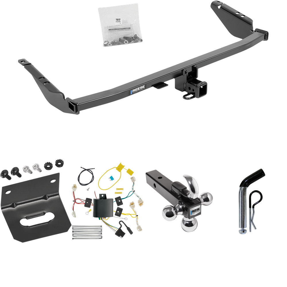 Fits 2015-2020 Toyota Sienna Trailer Hitch Tow PKG w/ 4-Flat Wiring Harness + Triple Ball Ball Mount 1-7/8" & 2" & 2-5/16" Trailer Balls w/ Tow Hook + Pin/Clip + Wiring Bracket (Excludes: SE Models) By Reese Towpower