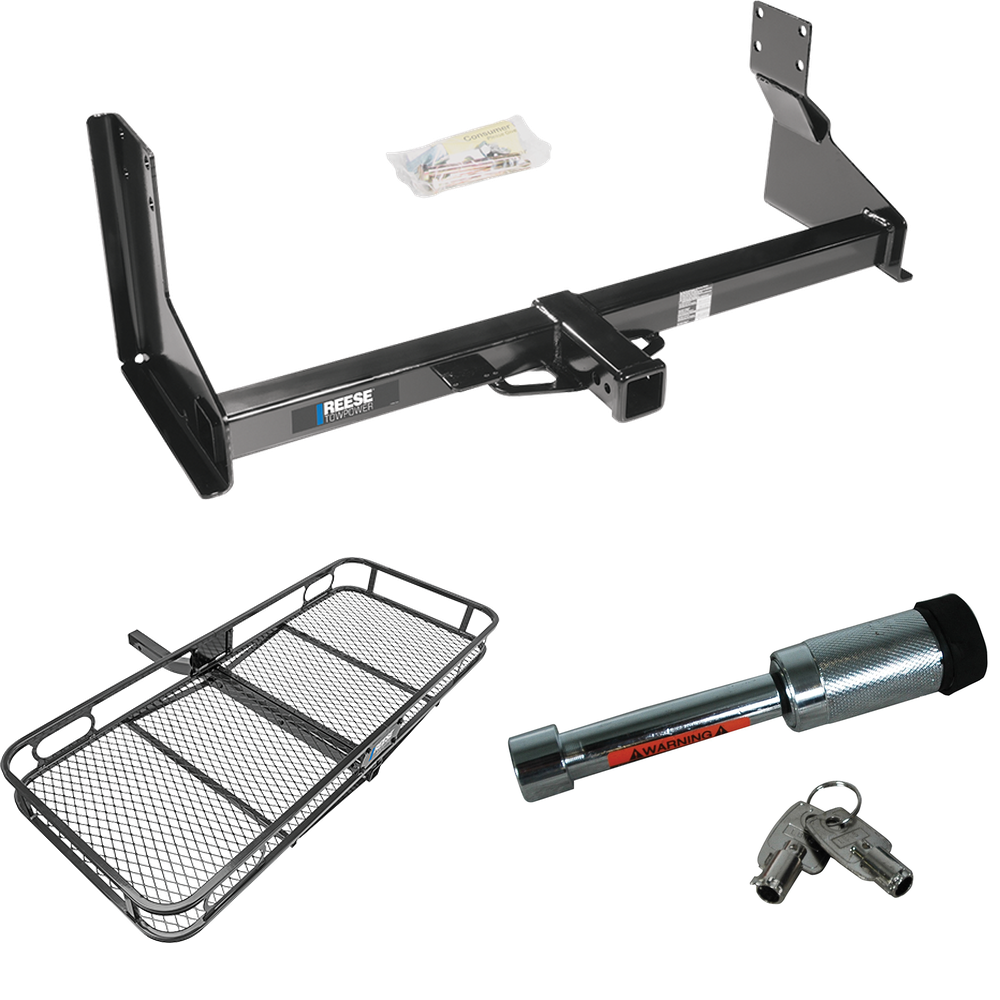 Fits 2007-2018 Mercedes-Benz Sprinter Trailer Hitch Tow PKG w/ 60" x 24" Cargo Carrier + Hitch Lock (For w/Factory Step Bumper Excluding Models w/30-3/8” Frame Width Models) By Reese Towpower