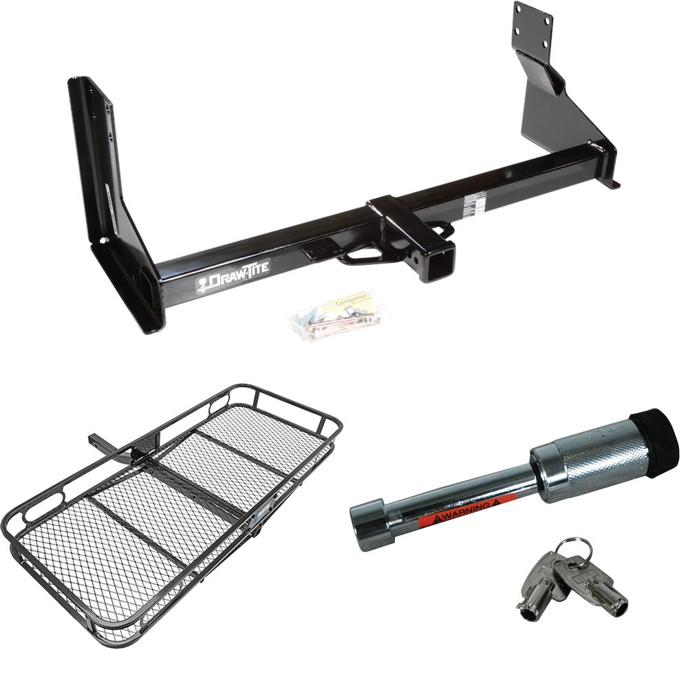 Fits 2007-2018 Mercedes-Benz Sprinter Trailer Hitch Tow PKG w/ 60" x 24" Cargo Carrier + Hitch Lock (For w/Factory Step Bumper Excluding Models w/30-3/8” Frame Width Models) By Draw-Tite