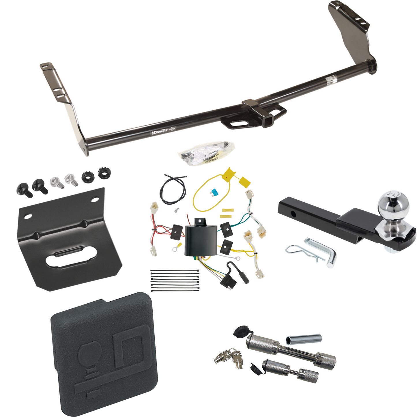 Fits 2015-2020 Toyota Sienna Trailer Hitch Tow PKG w/ 4-Flat Wiring Harness + Interlock Starter Kit w/ 2" Ball 1-1/4" Drop 3/4" Rise + Wiring Bracket + Hitch Cover + Dual Hitch & Coupler Locks (Excludes: SE Models) By Draw-Tite