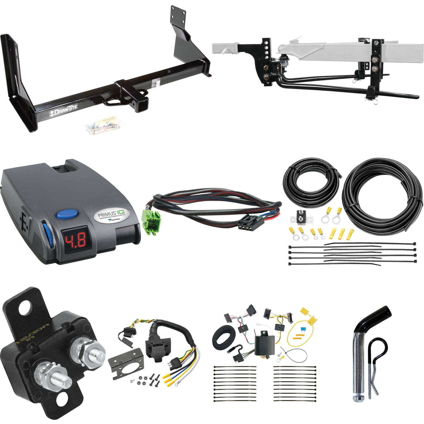 Fits 2010-2013 Mercedes-Benz Sprinter 2500 Trailer Hitch Tow PKG w/ 8K Round Bar Weight Distribution Hitch w/ 2-5/16" Ball + Pin/Clip + Tekonsha Primus IQ Brake Control + Plug & Play BC Adapter + 7-Way RV Wiring (For w/Factory Step Bumper Excluding M