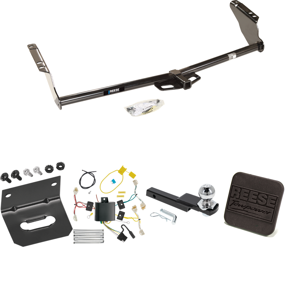 Fits 2015-2020 Toyota Sienna Trailer Hitch Tow PKG w/ 4-Flat Wiring Harness + Interlock Starter Kit w/ 2" Ball 1-1/4" Drop 3/4" Rise + Wiring Bracket + Hitch Cover (Excludes: SE Models) By Reese Towpower