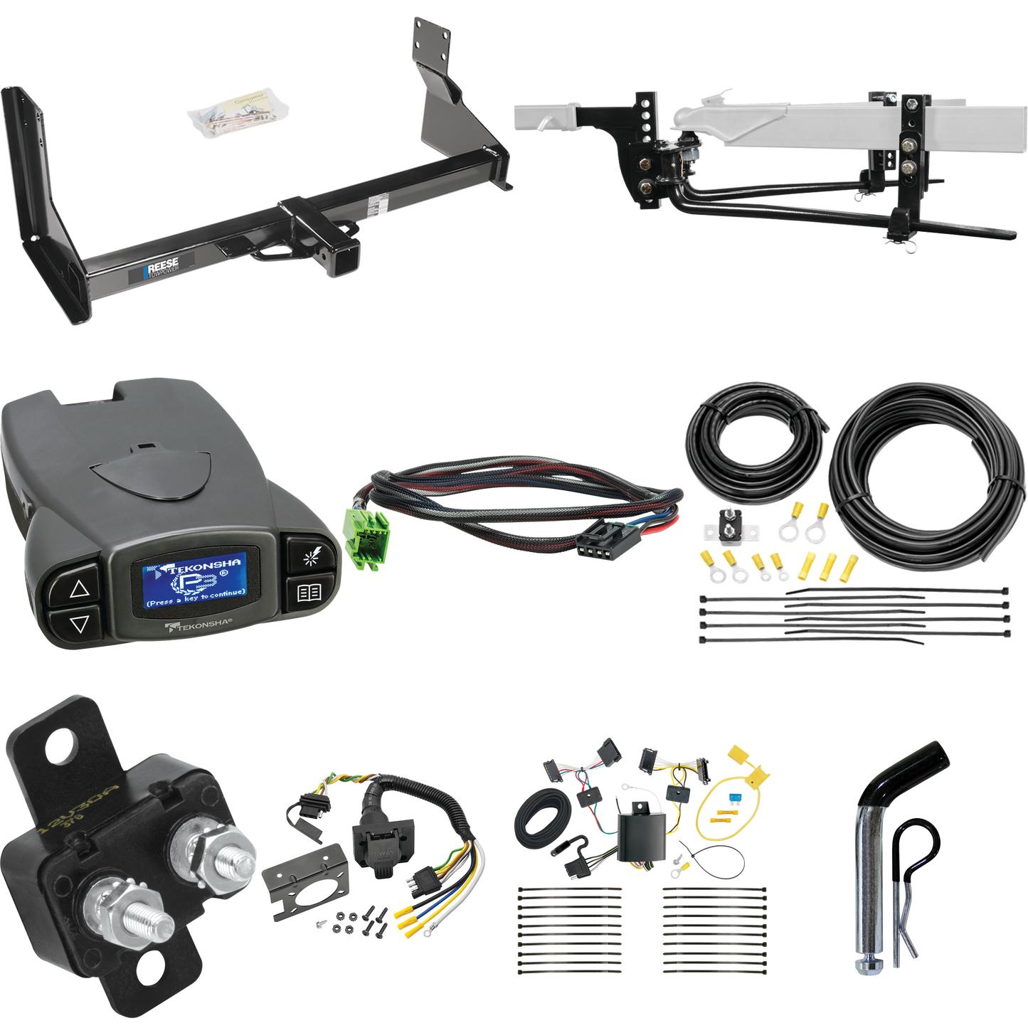 Fits 2007-2013 Freightliner Sprinter 2500 Trailer Hitch Tow PKG w/ 8K Round Bar Weight Distribution Hitch w/ 2-5/16" Ball + Pin/Clip + Tekonsha Prodigy P3 Brake Control + Plug & Play BC Adapter + 7-Way RV Wiring (For w/Factory Step Bumper Excluding M