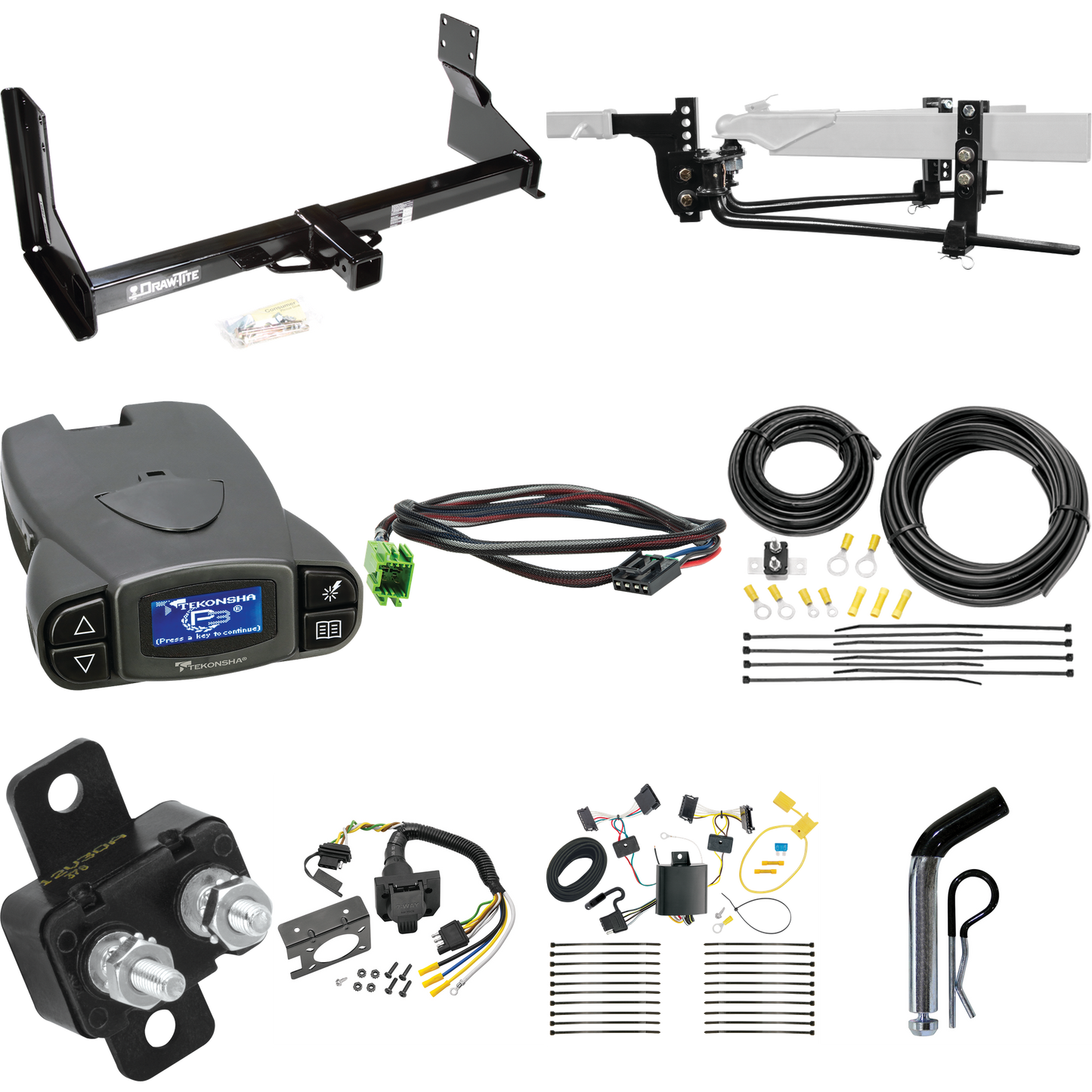 Fits 2007-2009 Dodge Sprinter 3500 Trailer Hitch Tow PKG w/ 8K Round Bar Weight Distribution Hitch w/ 2-5/16" Ball + Pin/Clip + Tekonsha Prodigy P3 Brake Control + Plug & Play BC Adapter + 7-Way RV Wiring (For w/Factory Step Bumper Excluding Models w