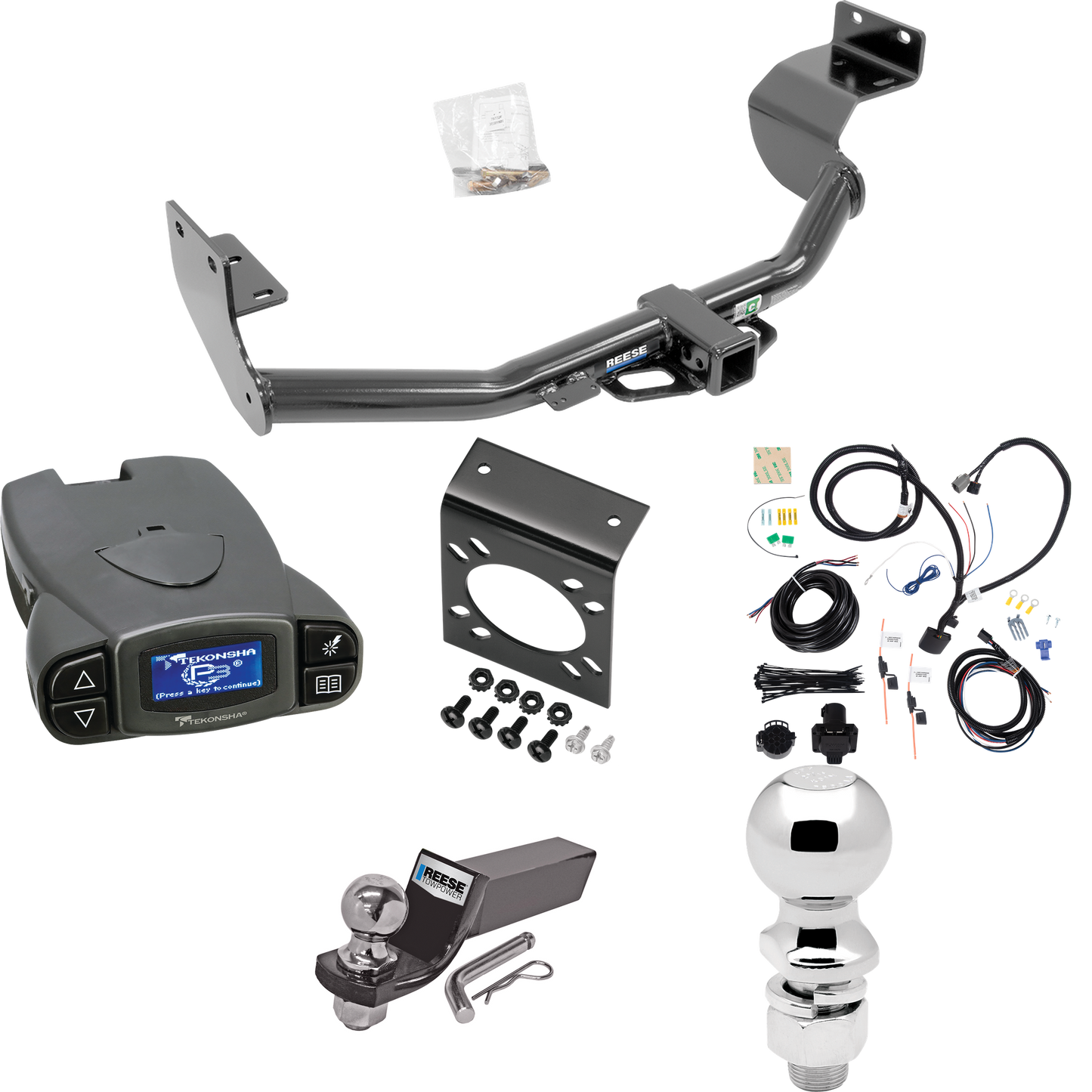 Fits 2014-2015 KIA Sorento Trailer Hitch Tow PKG w/ Tekonsha Prodigy P3 Brake Control + 7-Way RV Wiring + 2" & 2-5/16" Ball & Drop Mount (For w/V6 Engine Models) By Reese Towpower