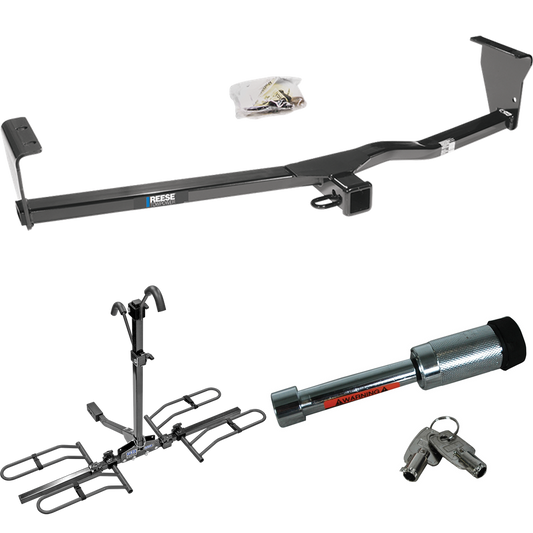 Fits 2010-2012 Hyundai Santa Fe Trailer Hitch Tow PKG w/ 2 Bike Plaform Style Carrier Rack + Hitch Lock (For w/Factory Tow Package Models) By Reese Towpower