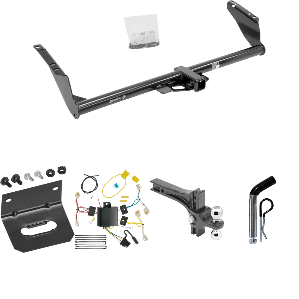 Fits 2015-2020 Toyota Sienna Trailer Hitch Tow PKG w/ 4-Flat Wiring Harness + Dual Adjustable Drop Rise Ball Ball Mount 2" & 2-5/16" Trailer Balls + Pin/Clip + Wiring Bracket (Excludes: SE Models) By Draw-Tite