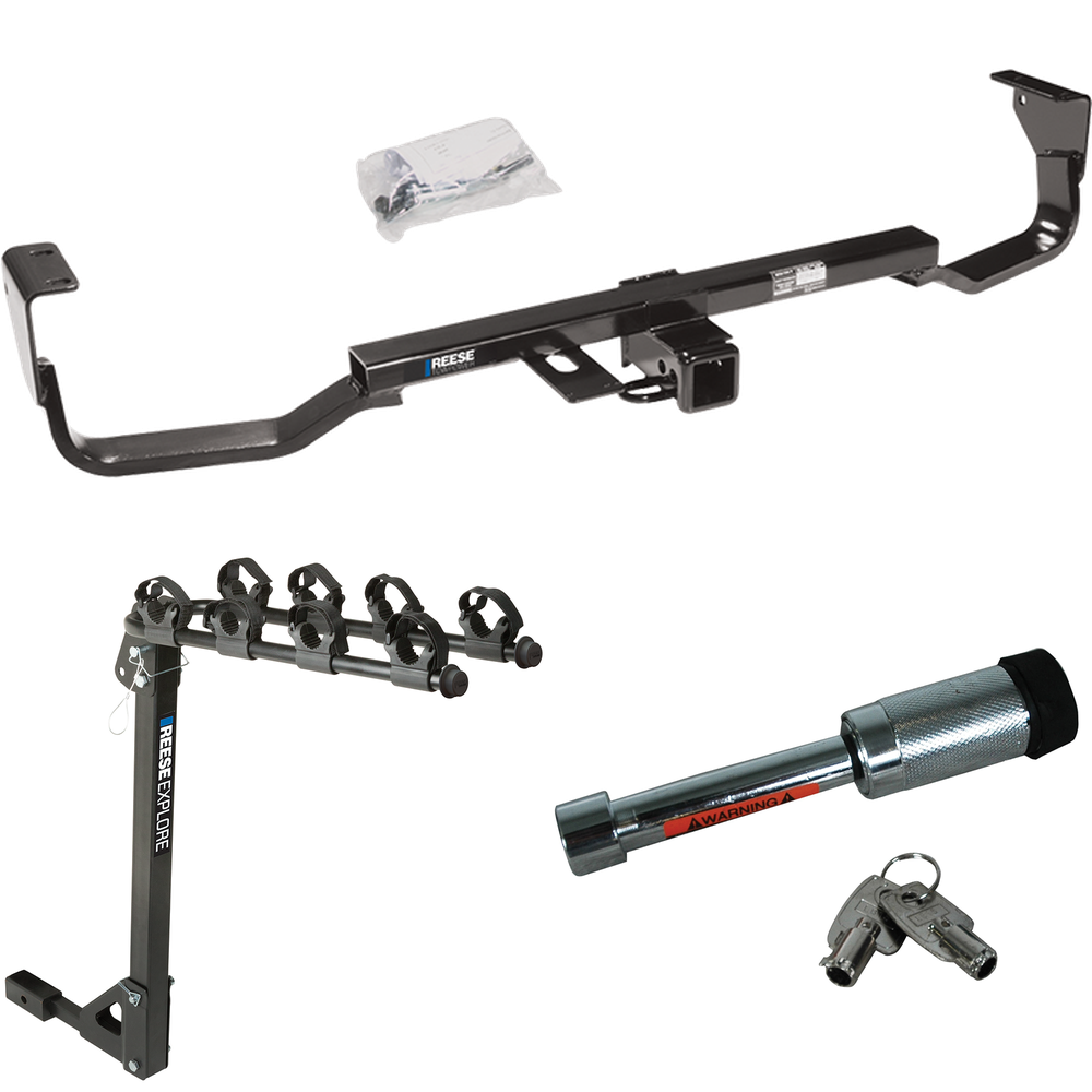 Fits 2007-2009 Hyundai Santa Fe Trailer Hitch Tow PKG w/ 4 Bike Carrier Rack + Hitch Lock (For w/Factory Tow Package Models) By Reese Towpower