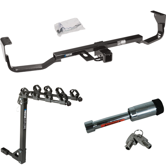 Fits 2007-2009 Hyundai Santa Fe Trailer Hitch Tow PKG w/ 4 Bike Carrier Rack + Hitch Lock (For w/Factory Tow Package Models) By Reese Towpower