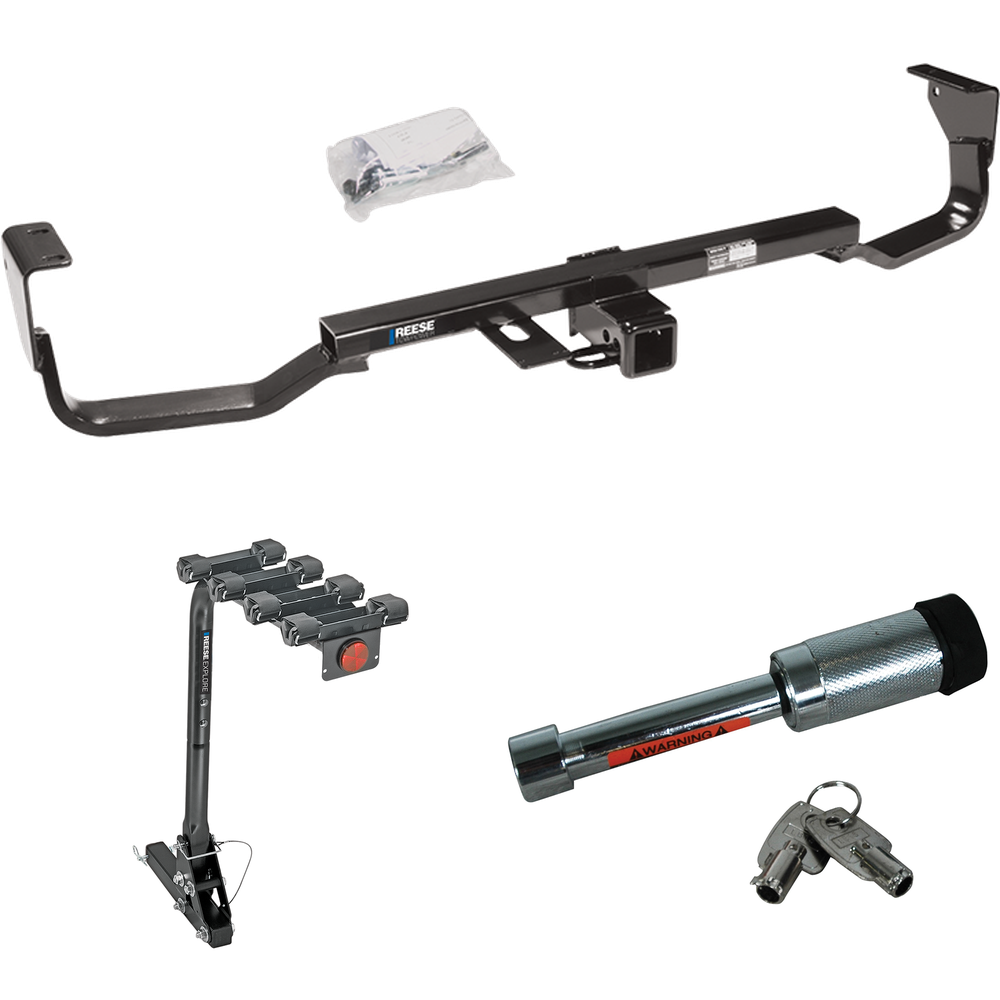 Fits 2007-2009 Hyundai Santa Fe Trailer Hitch Tow PKG w/ 4 Bike Carrier Rack + Hitch Lock (For w/Factory Tow Package Models) By Reese Towpower