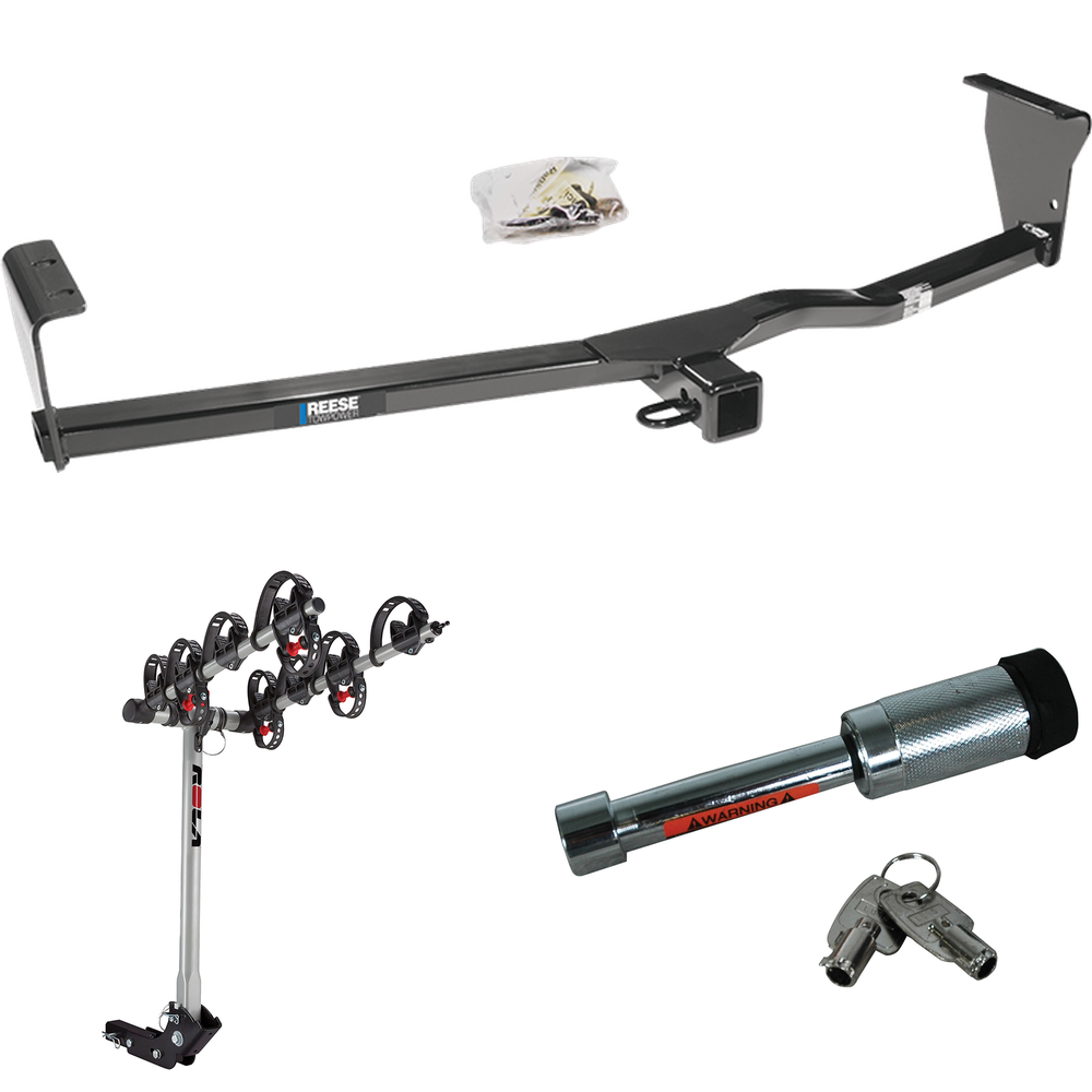 Fits 2011-2013 KIA Sorento Trailer Hitch Tow PKG w/ 4 Bike Carrier Rack + Hitch Lock (For EX, w/V6 Engine, w/Factory Tow Package Models) By Reese Towpower