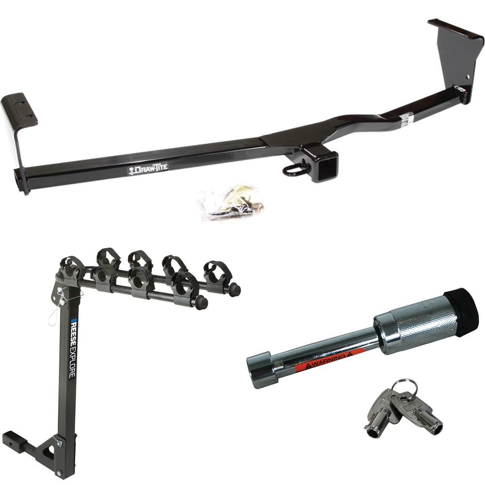 Fits 2011-2013 KIA Sorento Trailer Hitch Tow PKG w/ 4 Bike Carrier Rack + Hitch Lock (For Base, w/I4 Engine Models) By Draw-Tite