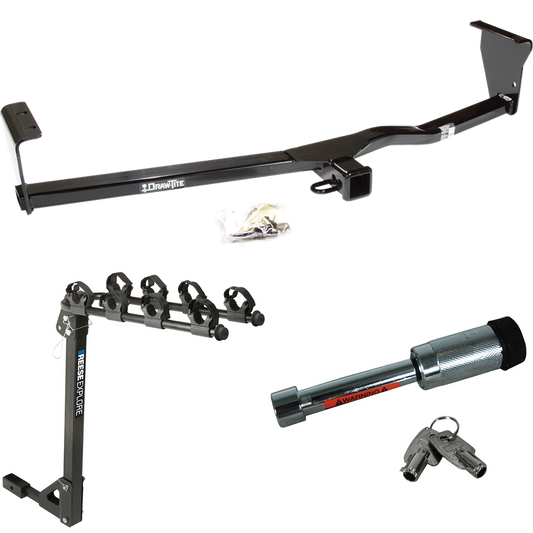 Fits 2011-2013 KIA Sorento Trailer Hitch Tow PKG w/ 4 Bike Carrier Rack + Hitch Lock (For Base, w/I4 Engine Models) By Draw-Tite