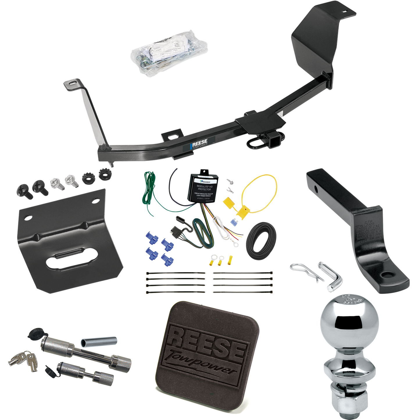 Fits 2012-2021 Nissan Versa Trailer Hitch Tow PKG w/ 4-Flat Wiring Harness + Draw-Bar + 2" Ball + Wiring Bracket + Hitch Cover + Dual Hitch & Coupler Locks (For Sedan Models) By Reese Towpower