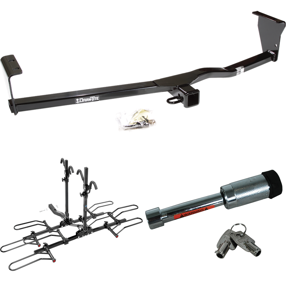 Fits 2011-2013 KIA Sorento Trailer Hitch Tow PKG w/ 4 Bike Plaform Style Carrier Rack + Hitch Lock (For EX, w/I4 Engine Models) By Draw-Tite