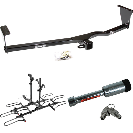 Fits 2011-2013 KIA Sorento Trailer Hitch Tow PKG w/ 4 Bike Plaform Style Carrier Rack + Hitch Lock (For EX, w/I4 Engine Models) By Draw-Tite