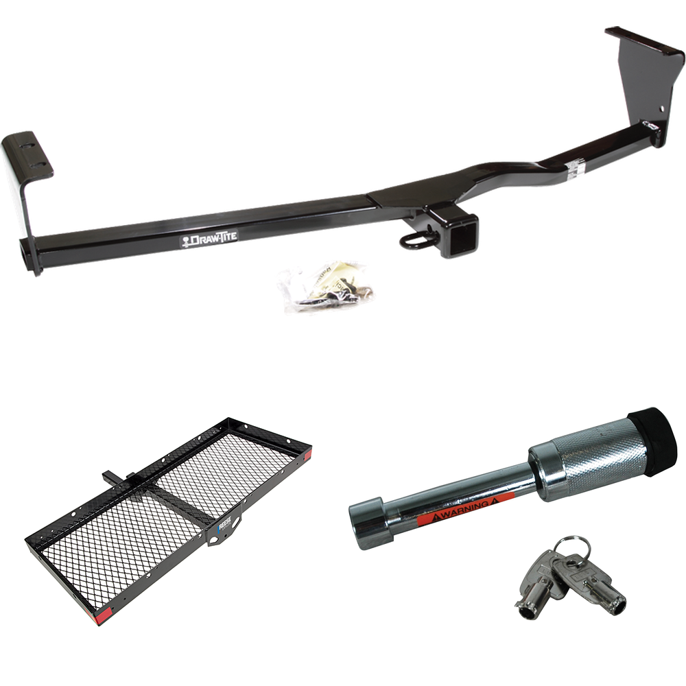 Fits 2011-2013 KIA Sorento Trailer Hitch Tow PKG w/ 48" x 20" Cargo Carrier + Hitch Lock (For EX, w/V6 Engine, w/Factory Tow Package Models) By Draw-Tite