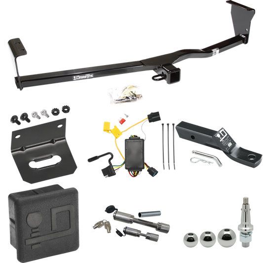 Fits 2010-2012 Hyundai Santa Fe Trailer Hitch Tow PKG w/ 4-Flat Wiring + Ball Mount w/ 2" Drop + Interchangeable Ball 1-7/8" & 2" & 2-5/16" + Wiring Bracket + Dual Hitch & Coupler Locks + Hitch Cover (For w/Factory Tow Package Models) By Draw-Tite