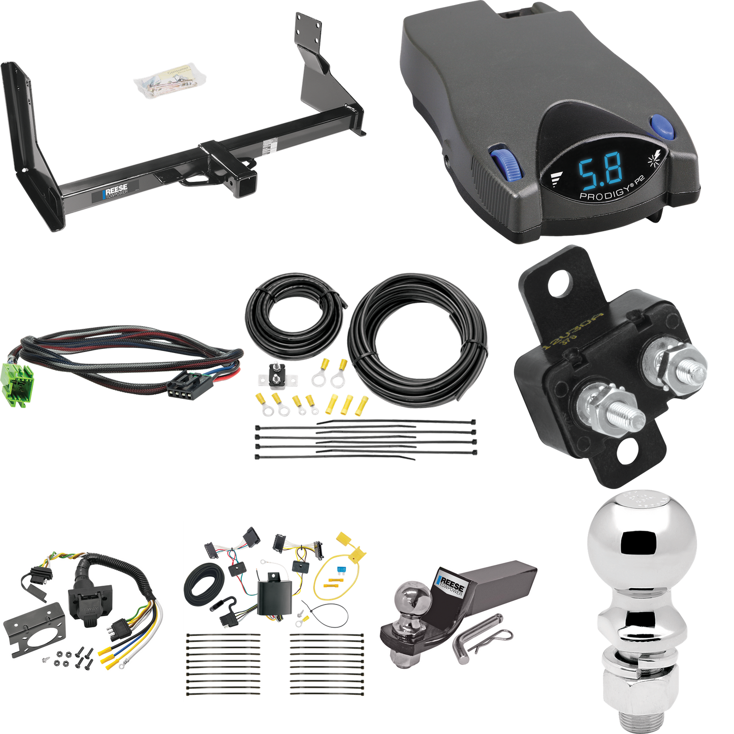 Fits 2007-2013 Freightliner Sprinter 3500 Trailer Hitch Tow PKG w/ Tekonsha Prodigy P2 Brake Control + Plug & Play BC Adapter + 7-Way RV Wiring + 2" & 2-5/16" Ball & Drop Mount (For w/Factory Step Bumper Excluding Models w/30-3/8” Frame Width Models)