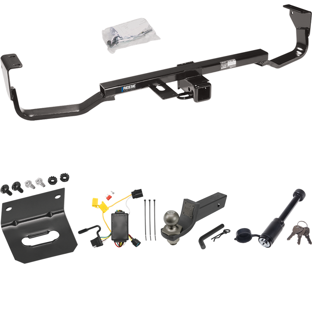 Fits 2007-2009 Hyundai Santa Fe Trailer Hitch Tow PKG w/ 4-Flat Wiring + Interlock Tactical Starter Kit w/ 2" Drop & 2" Ball + Tactical Dogbone Lock + Wiring Bracket (For w/Factory Tow Package Models) By Reese Towpower