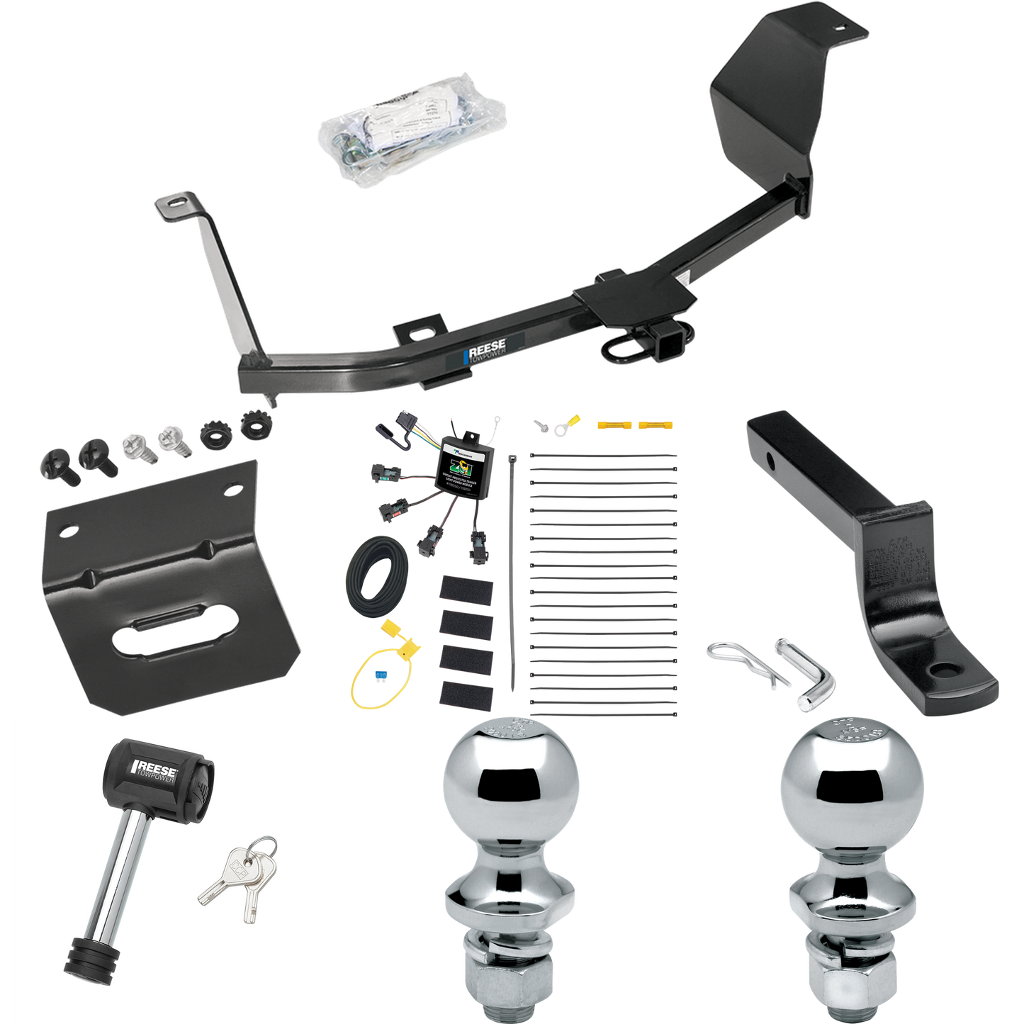 Se adapta al paquete de enganche de remolque Nissan Versa 2012-2021 con arnés de cableado de 4 contactos planos "sin empalme" + barra de tracción + bola de 1-7/8" + 2" + soporte de cableado + bloqueo de enganche (para modelos Sedan) Reese Towpower