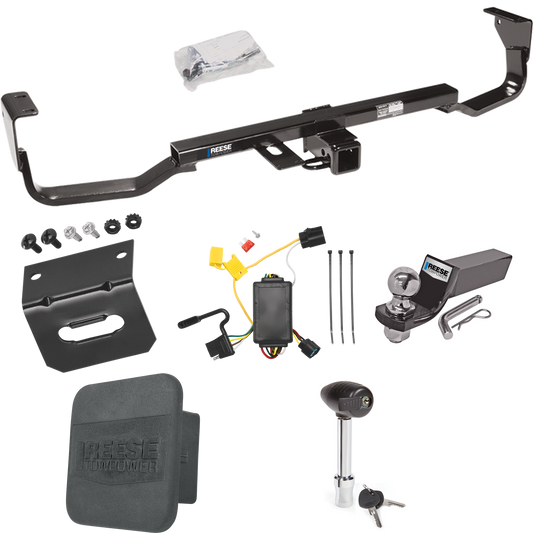 Fits 2007-2009 Hyundai Santa Fe Trailer Hitch Tow PKG w/ 4-Flat Wiring + Starter Kit Ball Mount w/ 2" Drop & 2" Ball + 1-7/8" Ball + Wiring Bracket + Hitch Lock + Hitch Cover (For w/Factory Tow Package Models) By Reese Towpower