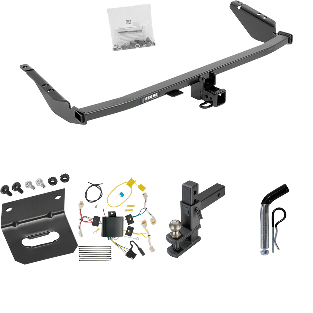 Fits 2015-2020 Toyota Sienna Trailer Hitch Tow PKG w/ 4-Flat Wiring Harness + Adjustable Drop Rise Clevis Hitch Ball Mount w/ 2" Ball + Pin/Clip + Wiring Bracket (Excludes: SE Models) By Reese Towpower