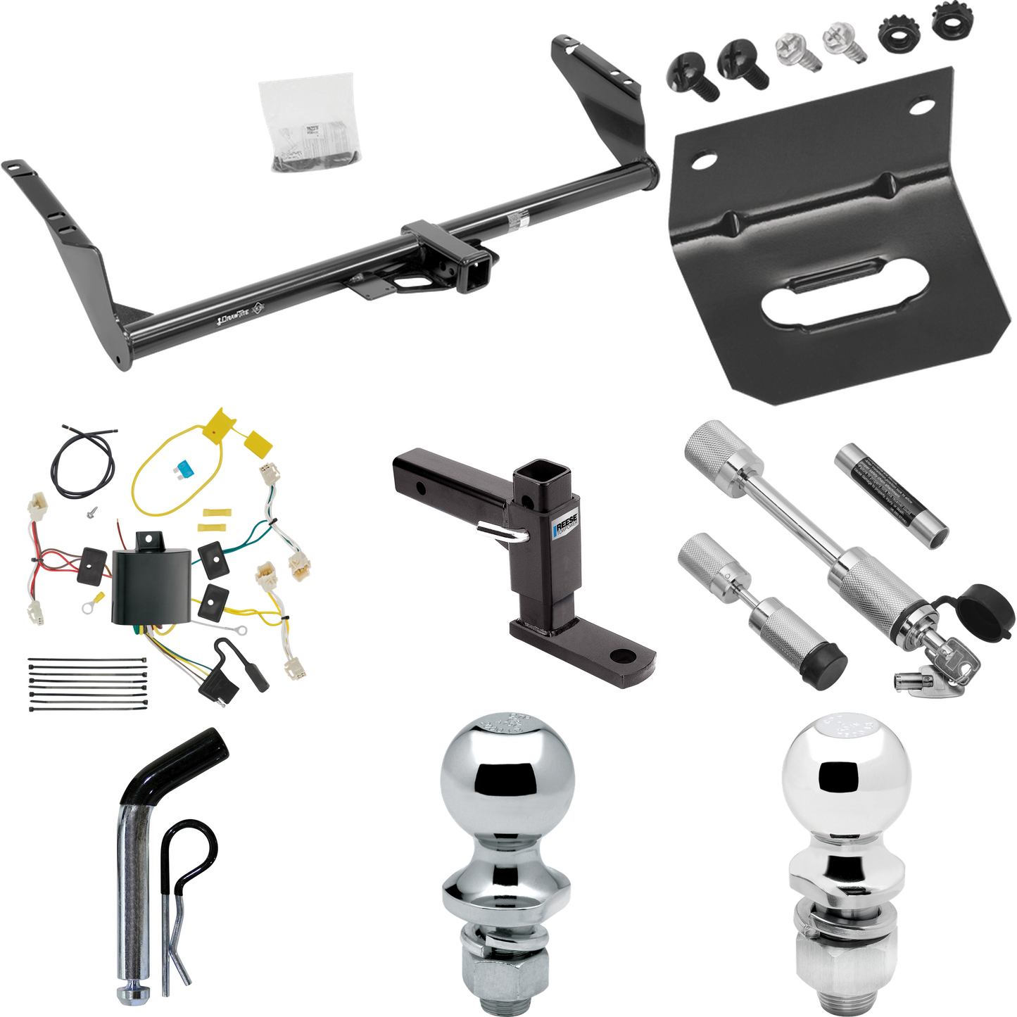 Fits 2015-2020 Toyota Sienna Trailer Hitch Tow PKG w/ 4-Flat Wiring Harness + Adjustable Drop Rise Ball Mount + Pin/Clip + 2" Ball + 1-7/8" Ball + Dual Hitch & Coupler Locks (Excludes: SE Models) By Draw-Tite