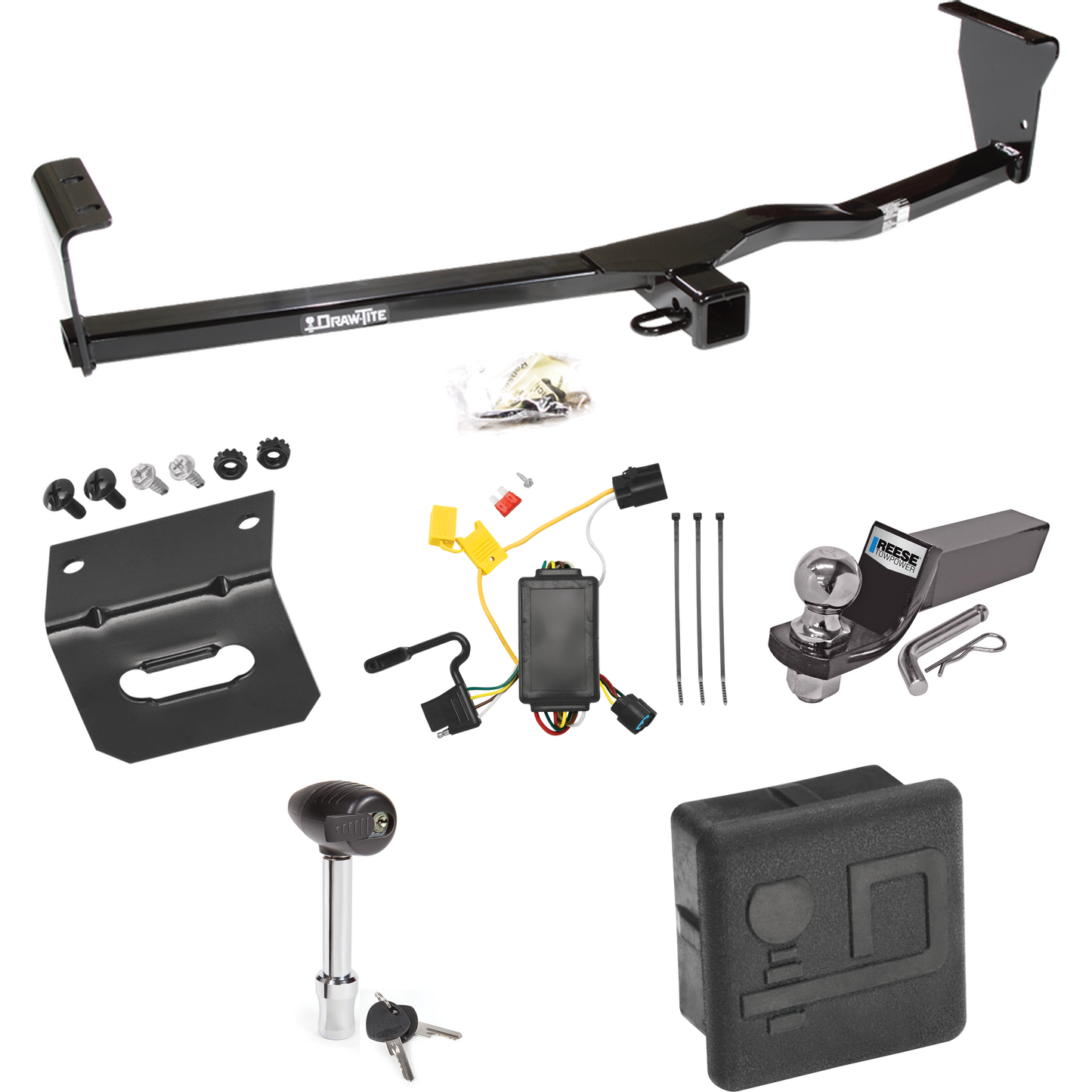 Fits 2010-2012 Hyundai Santa Fe Trailer Hitch Tow PKG w/ 4-Flat Wiring + Starter Kit Ball Mount w/ 2" Drop & 2" Ball + Wiring Bracket + Hitch Lock + Hitch Cover (For w/Factory Tow Package Models) By Draw-Tite