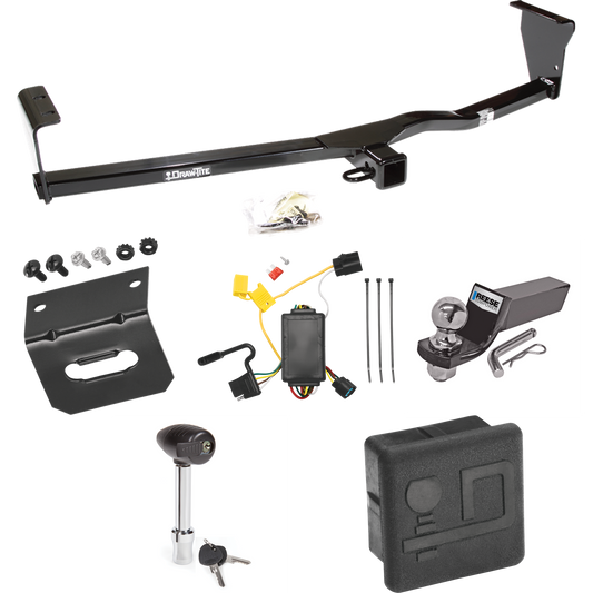 Fits 2010-2012 Hyundai Santa Fe Trailer Hitch Tow PKG w/ 4-Flat Wiring + Starter Kit Ball Mount w/ 2" Drop & 2" Ball + Wiring Bracket + Hitch Lock + Hitch Cover (For w/Factory Tow Package Models) By Draw-Tite