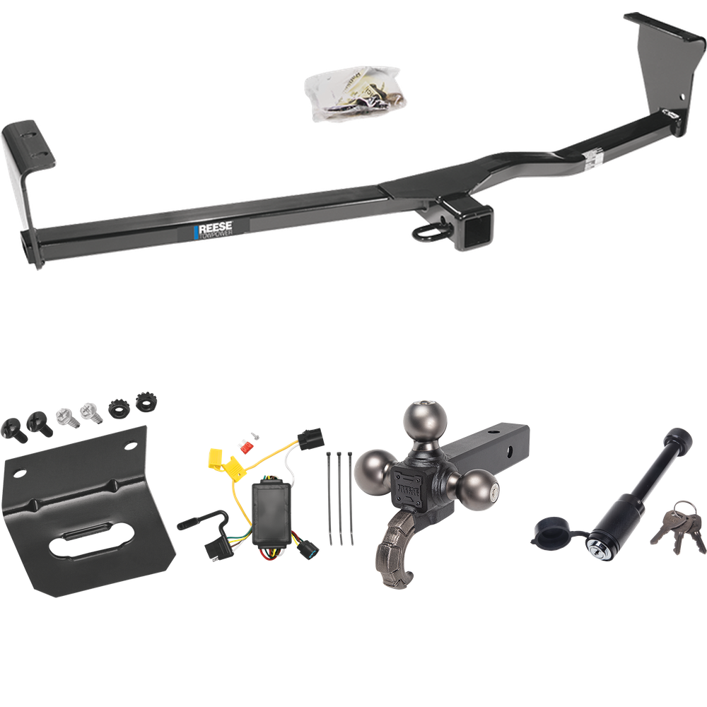 Fits 2010-2012 Hyundai Santa Fe Trailer Hitch Tow PKG w/ 4-Flat Wiring + Triple Ball Tactical Ball Mount 1-7/8" & 2" & 2-5/16" Balls w/ Tow Hook + Tactical Dogbone Lock + Wiring Bracket (For w/Factory Tow Package Models) By Reese Towpower