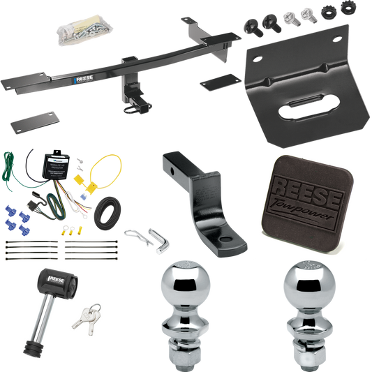 Fits 2012-2019 FIAT 500 Trailer Hitch Tow PKG w/ 4-Flat Wiring Harness + Draw-Bar + 1-7/8" + 2" Ball + Wiring Bracket + Hitch Cover + Hitch Lock (Excludes: Abarth Models) By Reese Towpower
