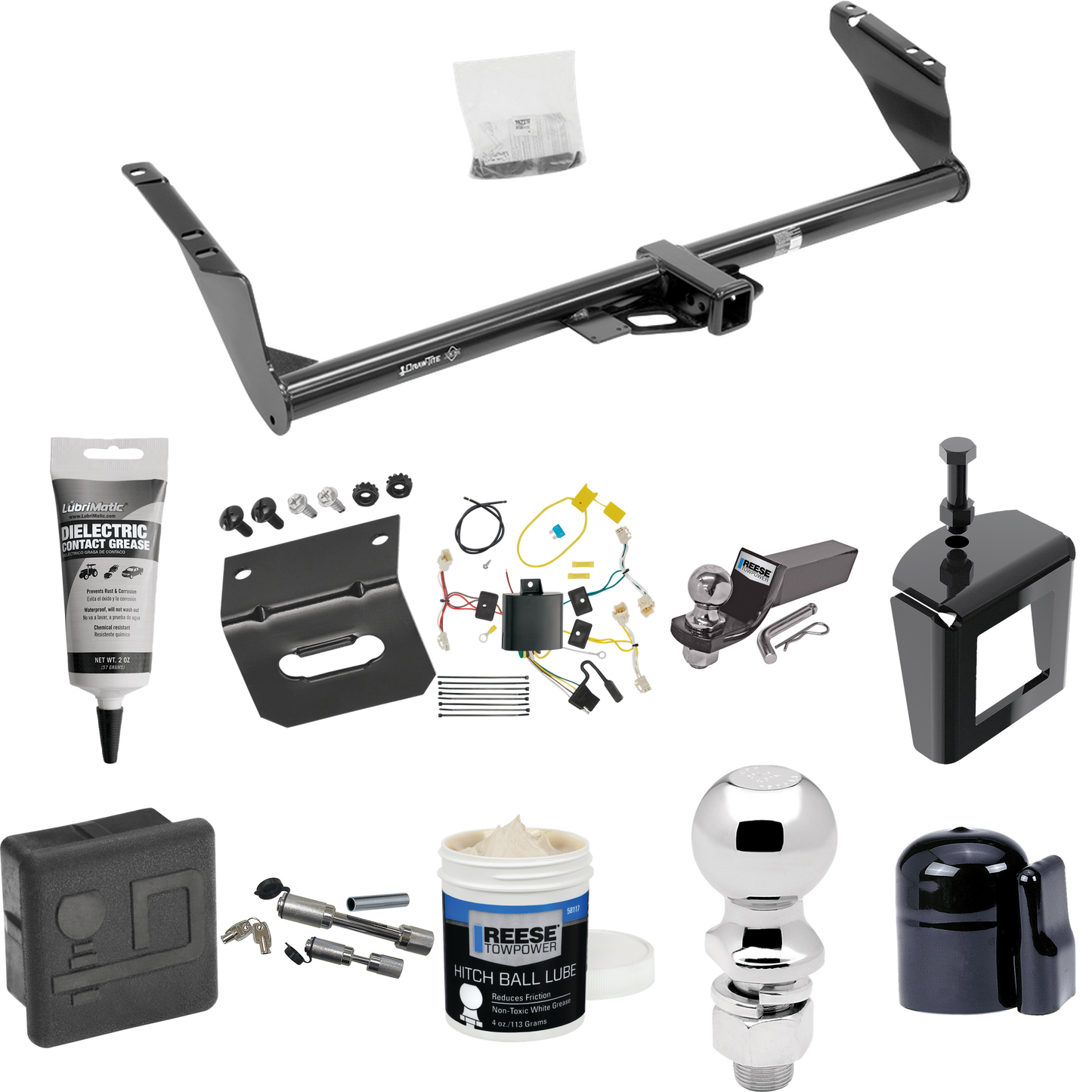 Fits 2015-2020 Toyota Sienna Trailer Hitch Tow PKG w/ 4-Flat Wiring + Starter Kit Ball Mount w/ 2" Drop & 2" Ball + 2-5/16" Ball + Wiring Bracket + Dual Hitch & Coupler Locks + Hitch Cover + Wiring Tester + Ball Lube +Electric Grease + Ball Wrench +