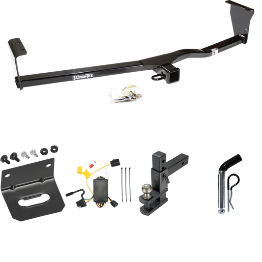 Fits 2010-2012 Hyundai Santa Fe Trailer Hitch Tow PKG w/ 4-Flat Wiring Harness + Adjustable Drop Rise Clevis Hitch Ball Mount w/ 2" Ball + Pin/Clip + Wiring Bracket (For w/Factory Tow Package Models) By Draw-Tite