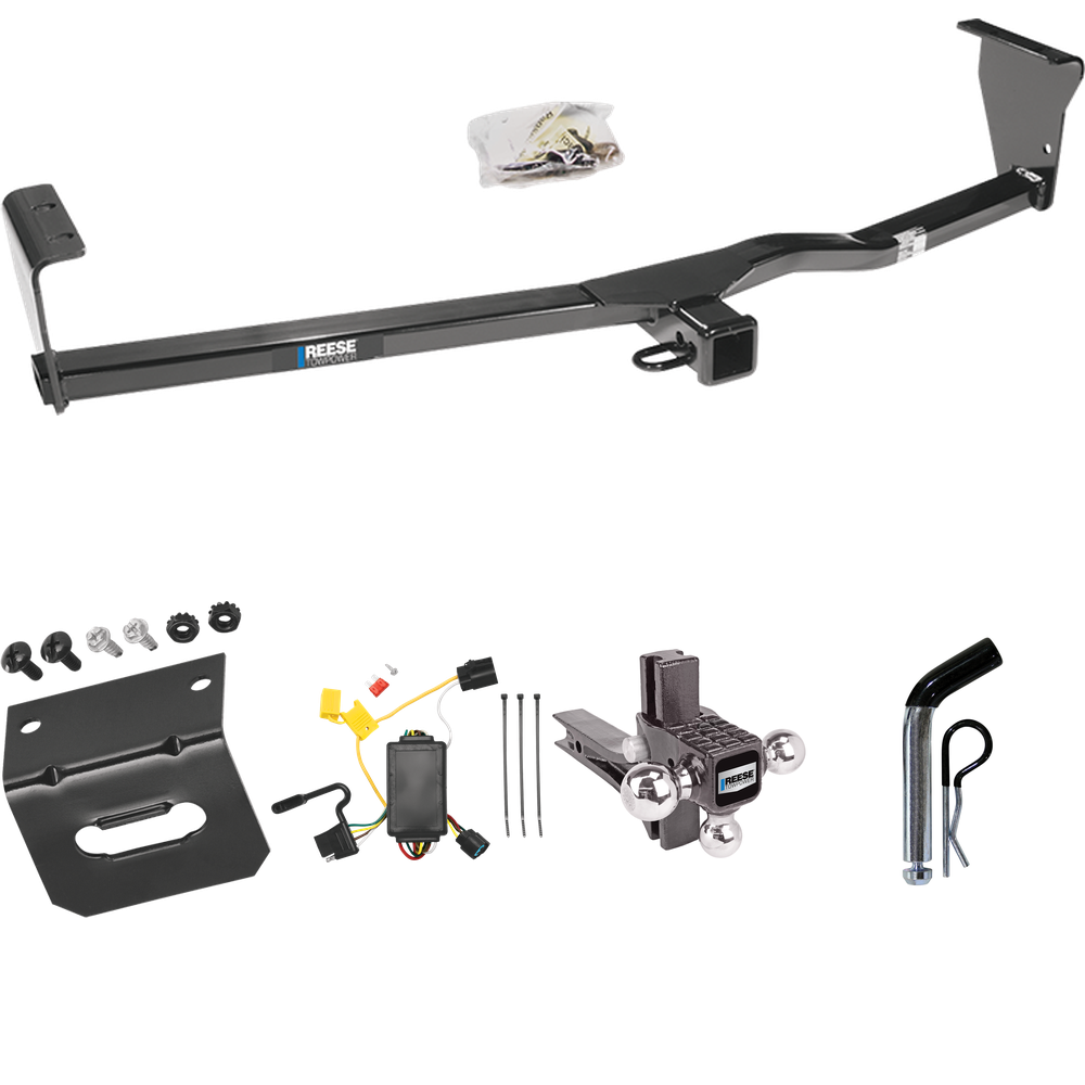 Fits 2010-2012 Hyundai Santa Fe Trailer Hitch Tow PKG w/ 4-Flat Wiring Harness + Adjustable Drop Rise Triple Ball Ball Mount 1-7/8" & 2" & 2-5/16" Trailer Balls + Pin/Clip + Wiring Bracket (For w/Factory Tow Package Models) By Reese Towpower