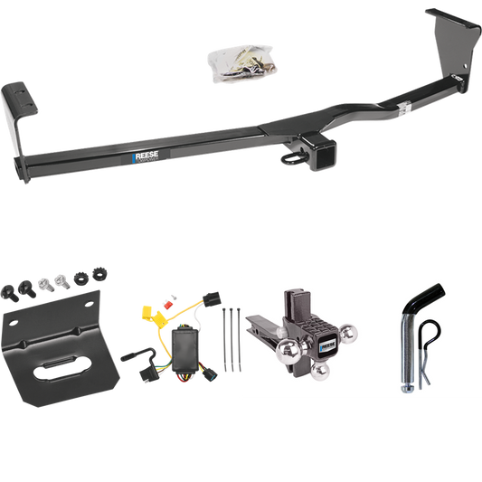 Fits 2010-2012 Hyundai Santa Fe Trailer Hitch Tow PKG w/ 4-Flat Wiring Harness + Adjustable Drop Rise Triple Ball Ball Mount 1-7/8" & 2" & 2-5/16" Trailer Balls + Pin/Clip + Wiring Bracket (For w/Factory Tow Package Models) By Reese Towpower