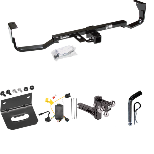 Fits 2007-2009 Hyundai Santa Fe Trailer Hitch Tow PKG w/ 4-Flat Wiring Harness + Adjustable Drop Rise Triple Ball Ball Mount 1-7/8" & 2" & 2-5/16" Trailer Balls + Pin/Clip + Wiring Bracket (For w/Factory Tow Package Models) By Draw-Tite