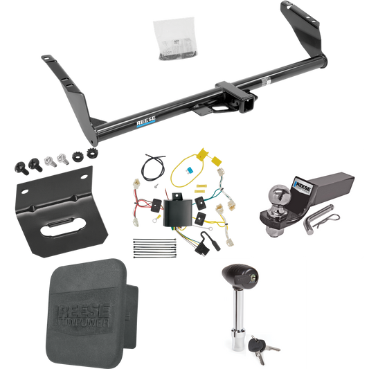 Fits 2015-2020 Toyota Sienna Trailer Hitch Tow PKG w/ 4-Flat Wiring + Starter Kit Ball Mount w/ 2" Drop & 2" Ball + 1-7/8" Ball + Wiring Bracket + Hitch Lock + Hitch Cover (Excludes: SE Models) By Reese Towpower