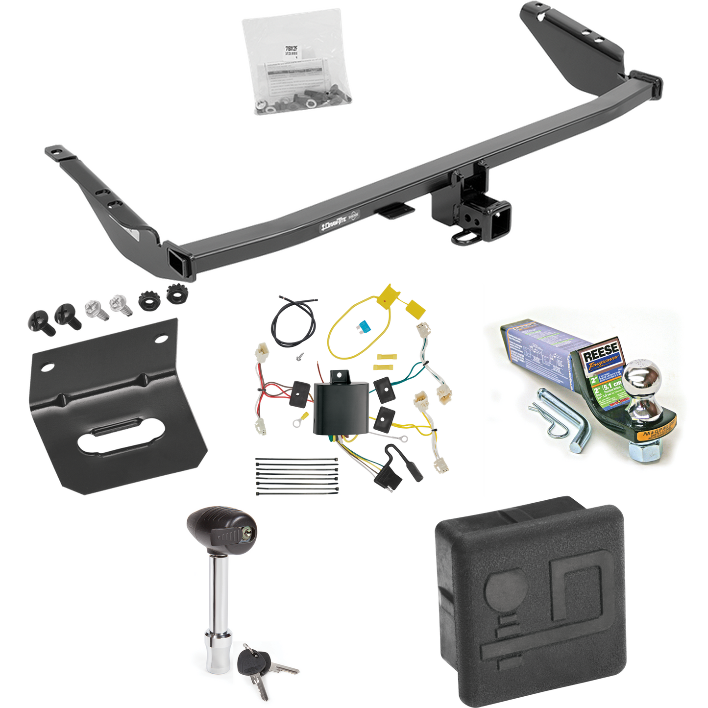 Fits 2015-2020 Toyota Sienna Trailer Hitch Tow PKG w/ 4-Flat Wiring + Starter Kit Ball Mount w/ 2" Drop & 1-7/8" Ball + Wiring Bracket + Hitch Lock + Hitch Cover (Excludes: SE Models) By Draw-Tite