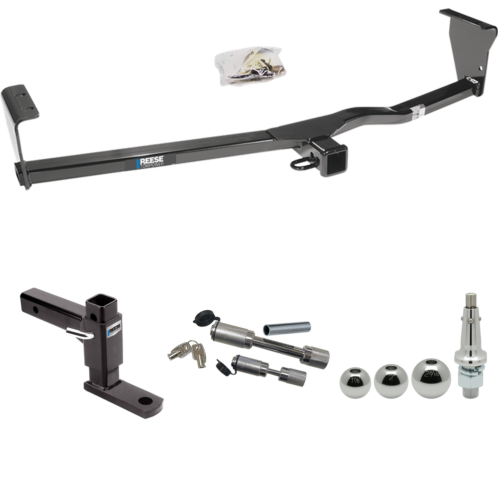 Fits 2011-2013 KIA Sorento Trailer Hitch Tow PKG w/ Adjustable Drop Rise Ball Mount + Dual Hitch & Copler Locks + Inerchangeable 1-7/8" & 2" & 2-5/16" Balls (Excludes: SX, w/V6 Engine & EX, w/V6 Engine, w/Factory Tow Package Models) By Reese Towpower