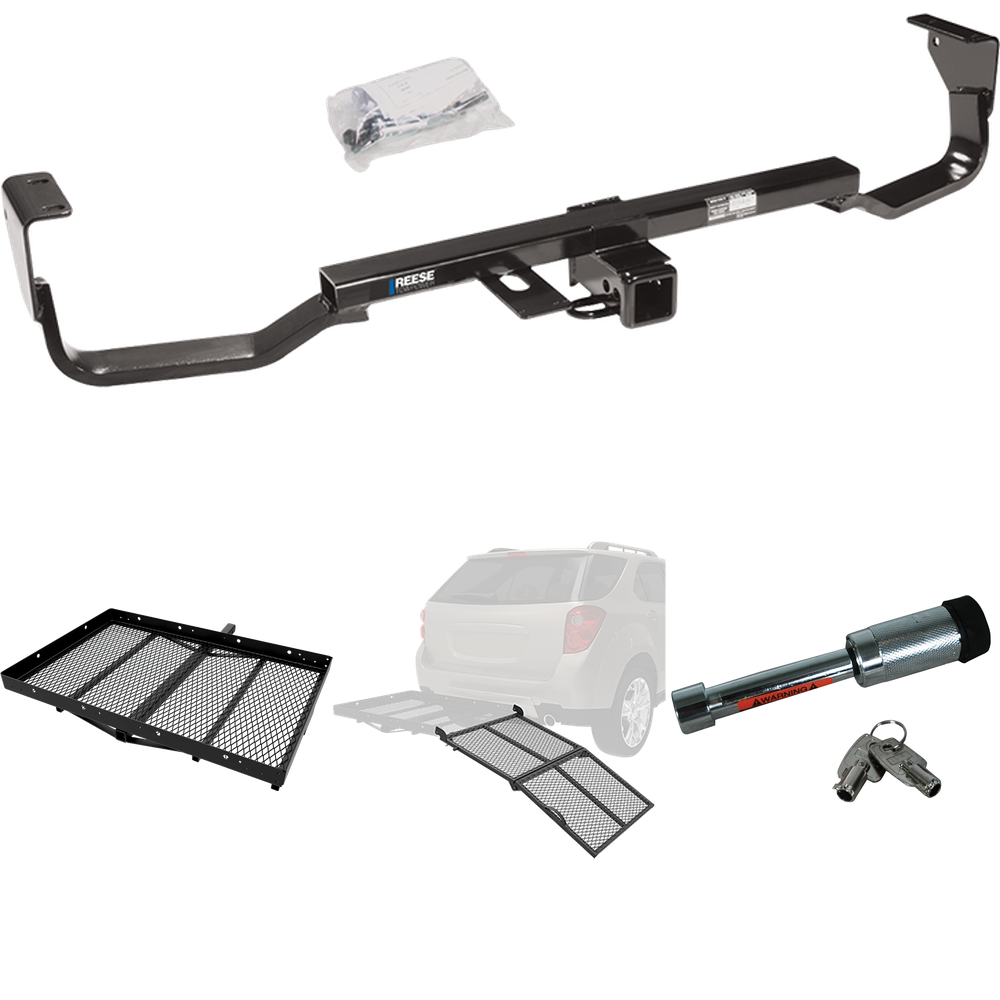 Fits 2007-2009 Hyundai Santa Fe Trailer Hitch Tow PKG w/ Cargo Carrier + Bi-Fold Ramp + Hitch Lock (For w/Factory Tow Package Models) By Reese Towpower